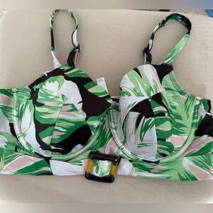 Cacique Green and Black Leaf Bikini Top